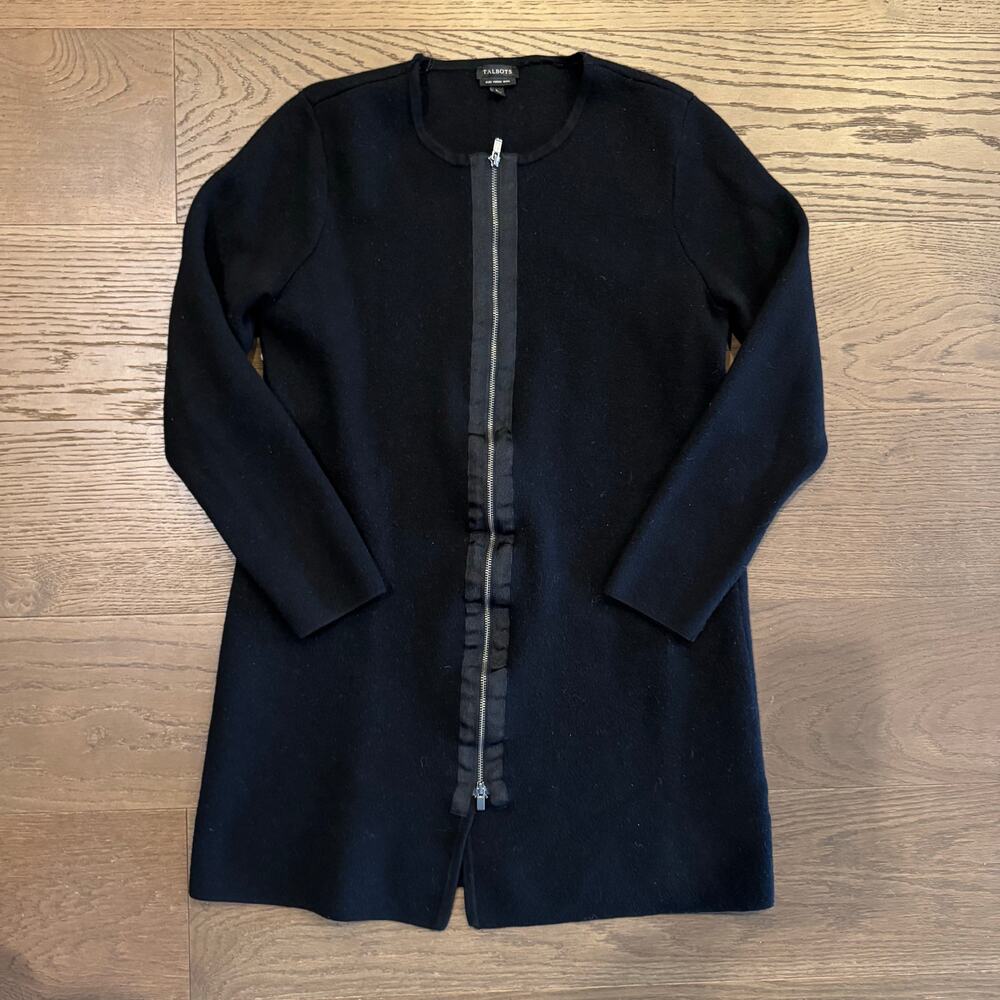Talbots 100% Merino Wool Zip-up Black Mini Sweater Dress Size Large